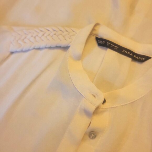 ZARA Women's Off-White Long-Sleeved Button-Down Blouse w/Braid Accent - Size S - Picture 10 of 14